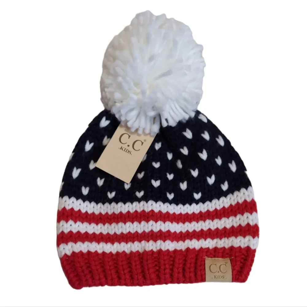 Beanie Kids Hat Size M-L American Knit Hat Warm Winter Pom pom New Unisex